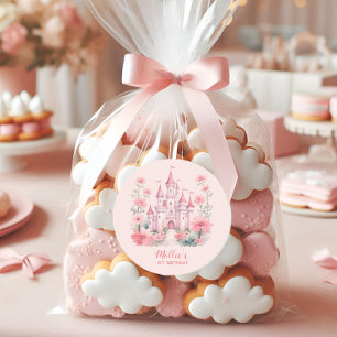 Kleine Mädchen 1. Geburtstag Rosa Burg Prinzessin Runder Aufkleber