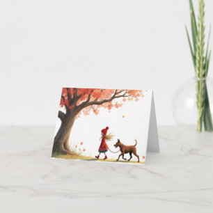 Kleine Mädchen, die ihren großen Hund spazieren ge Karte