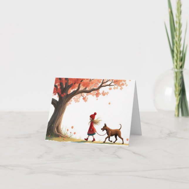 Kleine Mädchen, die ihren großen Hund spazieren ge Karte (Vorderseite)