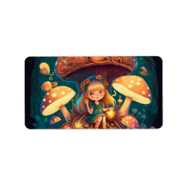 Kleine Mädchen-Elfe unter Pilzen Adressaufkleber