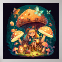 Kleine Mädchen-Elfe unter Pilzen