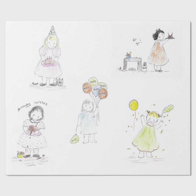 Kleine Mädchen-Geburtstag Geschenkpapier (Flach)