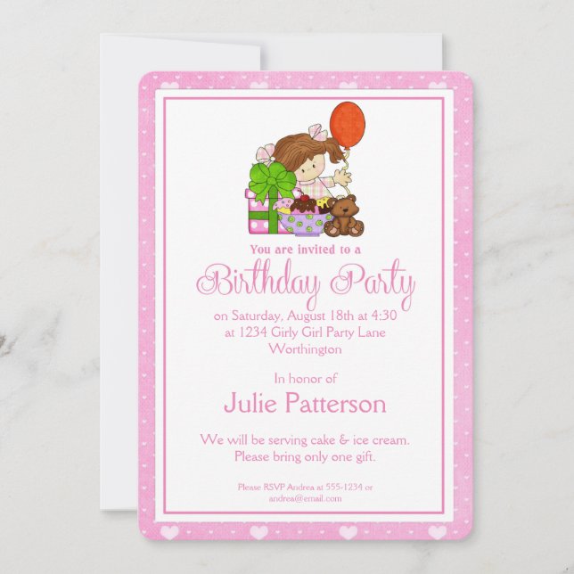 Kleine Mädchen Geburtstagsparty Einladung Pink 1 (Vorderseite)