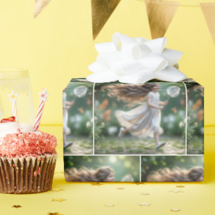 Kleine Mädchen jagen Schmetterlinge mit einem Netz Geschenkpapier