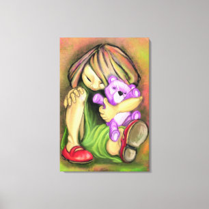 Kleine Mädchen mit Spielbär Leinwanddruck