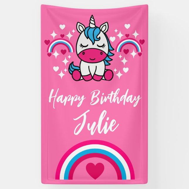Kleine Mädchen Rosa Rainbow Unicorn Banner (Vertikal)
