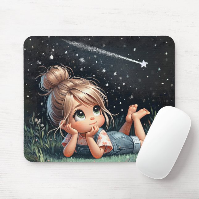 Kleine Mädchen sehen einen Shooting Star Mousepad (Mit Mouse)