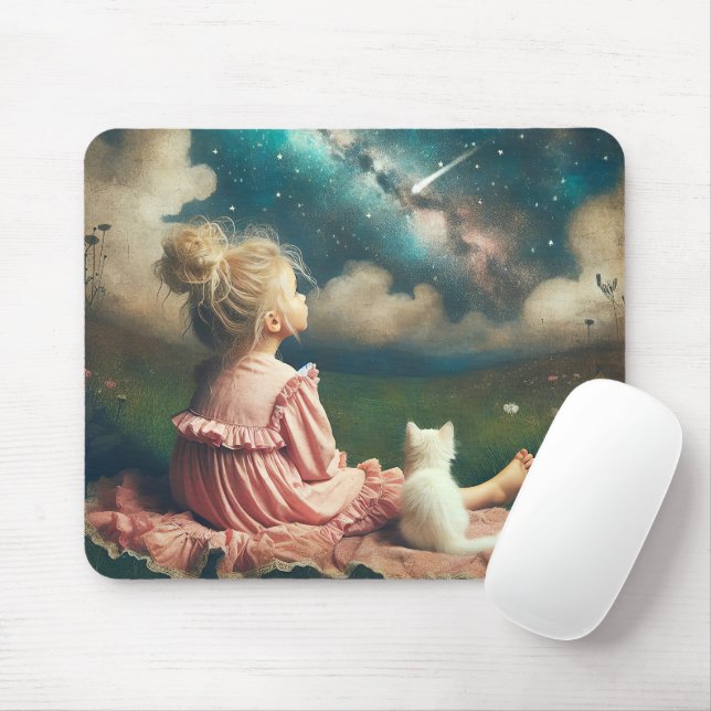 Kleine Mädchen sehen einen Shooting Star Mousepad (Mit Mouse)
