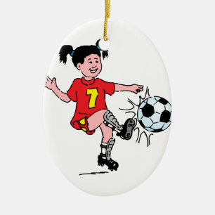 Kleine Mädchen spielen Fußball Keramik Ornament