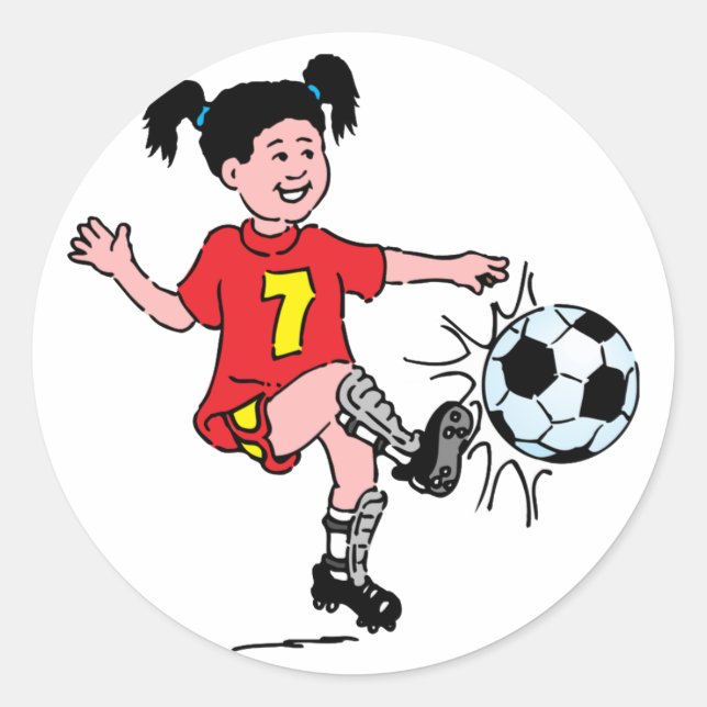 Kleine Mädchen spielen Fußball Runder Aufkleber (Vorderseite)