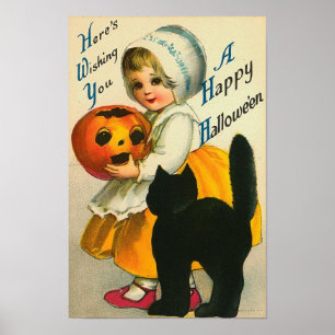 Kleine Mädchen und Katze Poster