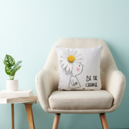 Kleine Mädchen und weiße Blüte mit Zitat Kissen