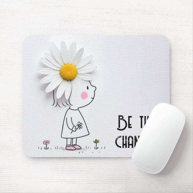 Kleine Mädchen und weiße Blüte mit Zitat Mousepad (Mit Mouse)