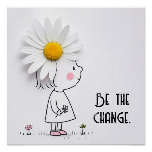 Kleine Mädchen und weiße Blüte mit Zitat Poster