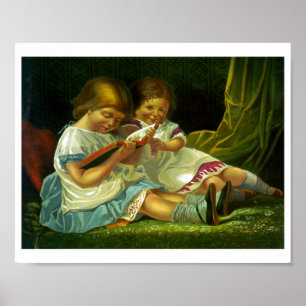 Kleine Mädchen Vintage Illustration lesen Poster