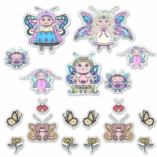 Kleine Märchen Fee Schmetterling Set von Renee Lav Aufkleber (Vorderseite)