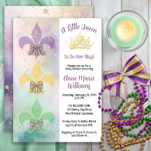 Kleine Mardi Gras Königin Fleur de Lis Baby Shower Einladung