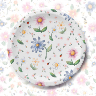 Kleine Marienkäfer und Blumenmuster Pappteller
