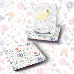 Kleine Marienkäfer und Blumenmuster Rechteckiger Pappuntersetzer