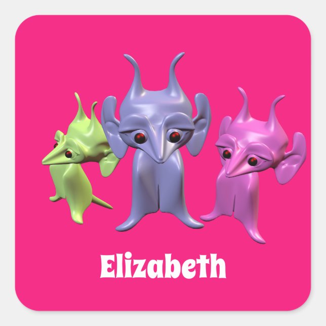 Kleine Marsianer, personalisiert für Kinder. Quadratischer Aufkleber (Vorderseite)