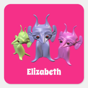 Kleine Marsianer, personalisiert für Kinder. Quadratischer Aufkleber