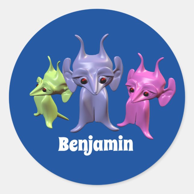 Kleine Marsianer, personalisiert für Kinder. Runder Aufkleber (Vorderseite)