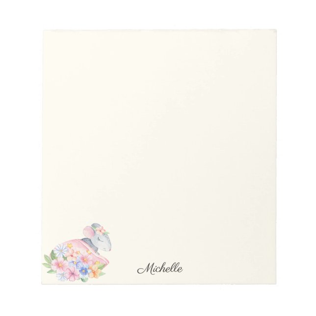 Kleine Maus halten floralen Notepad IHRER Name Notizblock (Vorderseite)