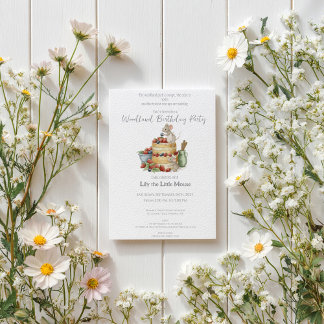 Kleine Maus mit Geburtstagskuchen Geburtstag Einladung