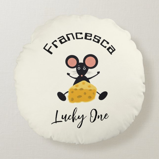 Kleine Maus mit Käse Rundes Kissen (Vorderseite)