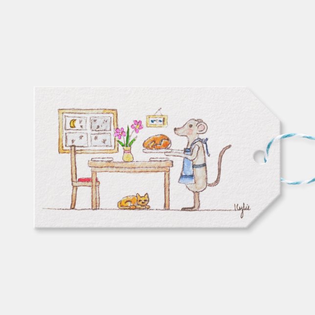 Kleine Maus mit Truthahn Geschenkanhänger (Vorderseite (Horizontal))