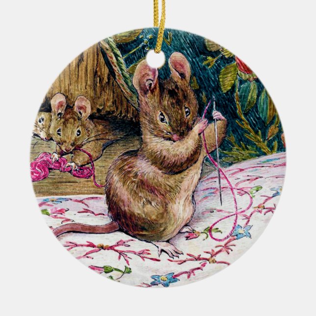 Kleine Maus Nähen Hängeeinrichtung Keramik Ornament (Vorne)