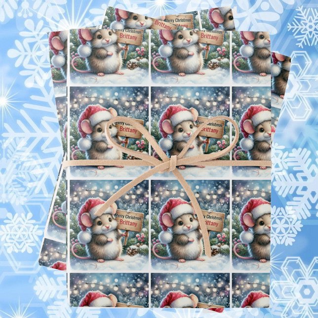 Kleine Maus personalisieren Name Mädchen Weihnacht Geschenkpapier Set (Von Creator hochgeladen)