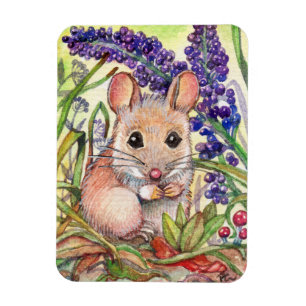 Kleine Maus und violette Blumen Magnet