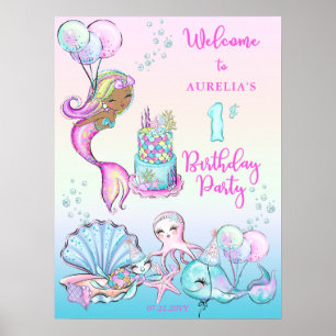 Kleine Meerjungfrau der Farbe - Mädchen 1. Geburts Poster