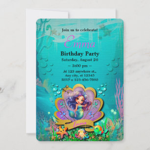 Kleine Meerjungfrau Geburtstagsmädchen-Party, Unte Einladung