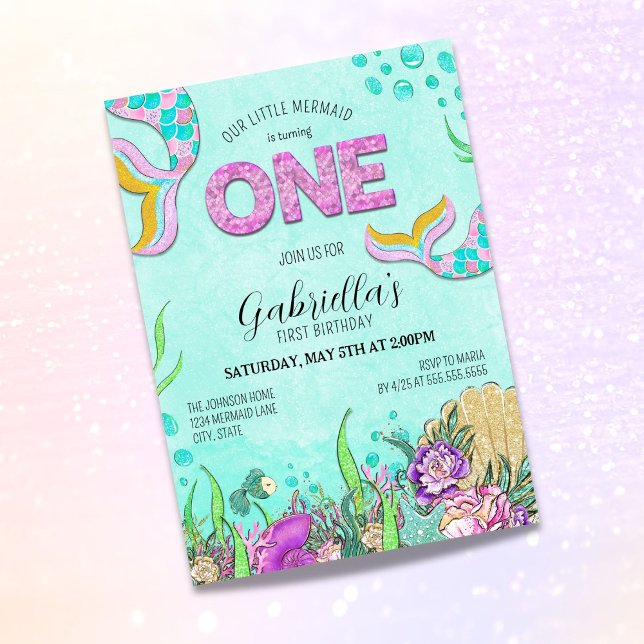 Kleine Meerjungfrau macht einen 1. Geburtstag Einladung (Von Creator hochgeladen)