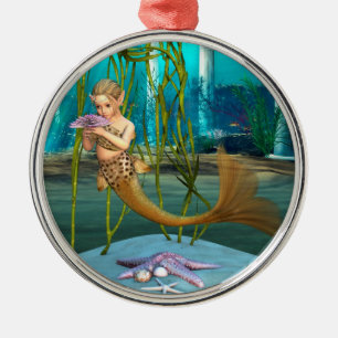 Kleine Meerjungfrau mit Anemone-Blume Silbernes Ornament