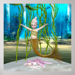 Kleine Meerjungfrau Niedliche Fantasy Mädchen, Bla Poster