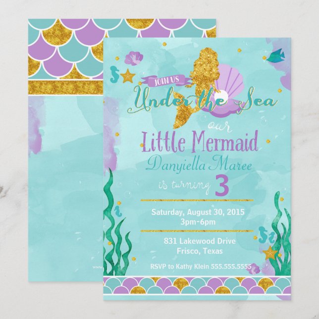 Kleine Meerjungfrau unter dem Meer Einladung zum G (Vorne/Hinten)