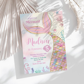 Kleine Meerjungfrau unter dem Meer Magisches Mädch Einladung