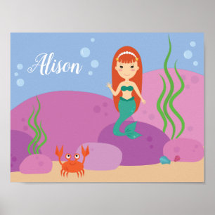 Kleine Meerjungfrau unter Wasser schwellendes Kind Poster