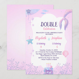 Kleine Meerjungfrauen Doppelfeier Geburtstag Einladung