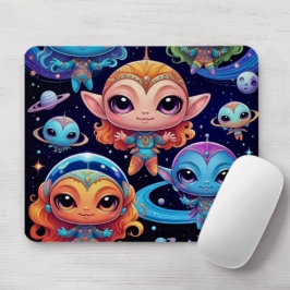 Kleine mehrfarbige Aliens im Weltraum Mousepad