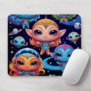 Kleine mehrfarbige Aliens im Weltraum Mousepad