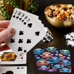 Kleine mehrfarbige Aliens im Weltraum Spielkarten