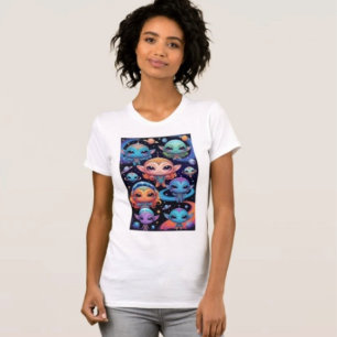 Kleine mehrfarbige Aliens im Weltraum T-Shirt