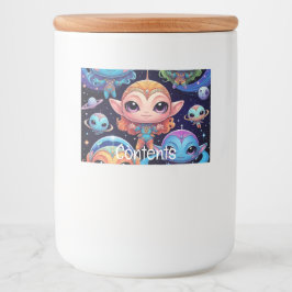 Kleine mehrfarbige Außerirdischen im Weltraum Lebensmitteletikett