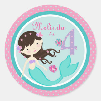 Kleine Mermaid-Aufkleber Brünett 4B Runder Aufkleber