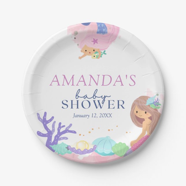 Kleine Mermaid Baby Duschpapierplatte Pappteller (Vorderseite)