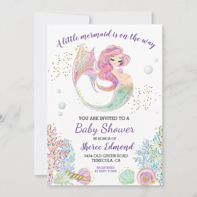 Kleine Mermaid Babydusche Einladung (Vorderseite)